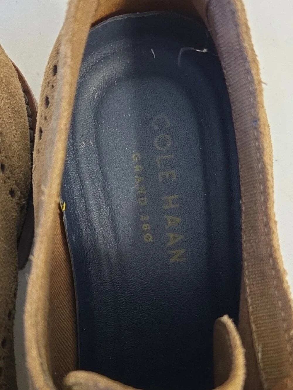 Cole Haan Grand 360 OS Wingtip Brogue Dress Shoes Tan Suede Size 10.5